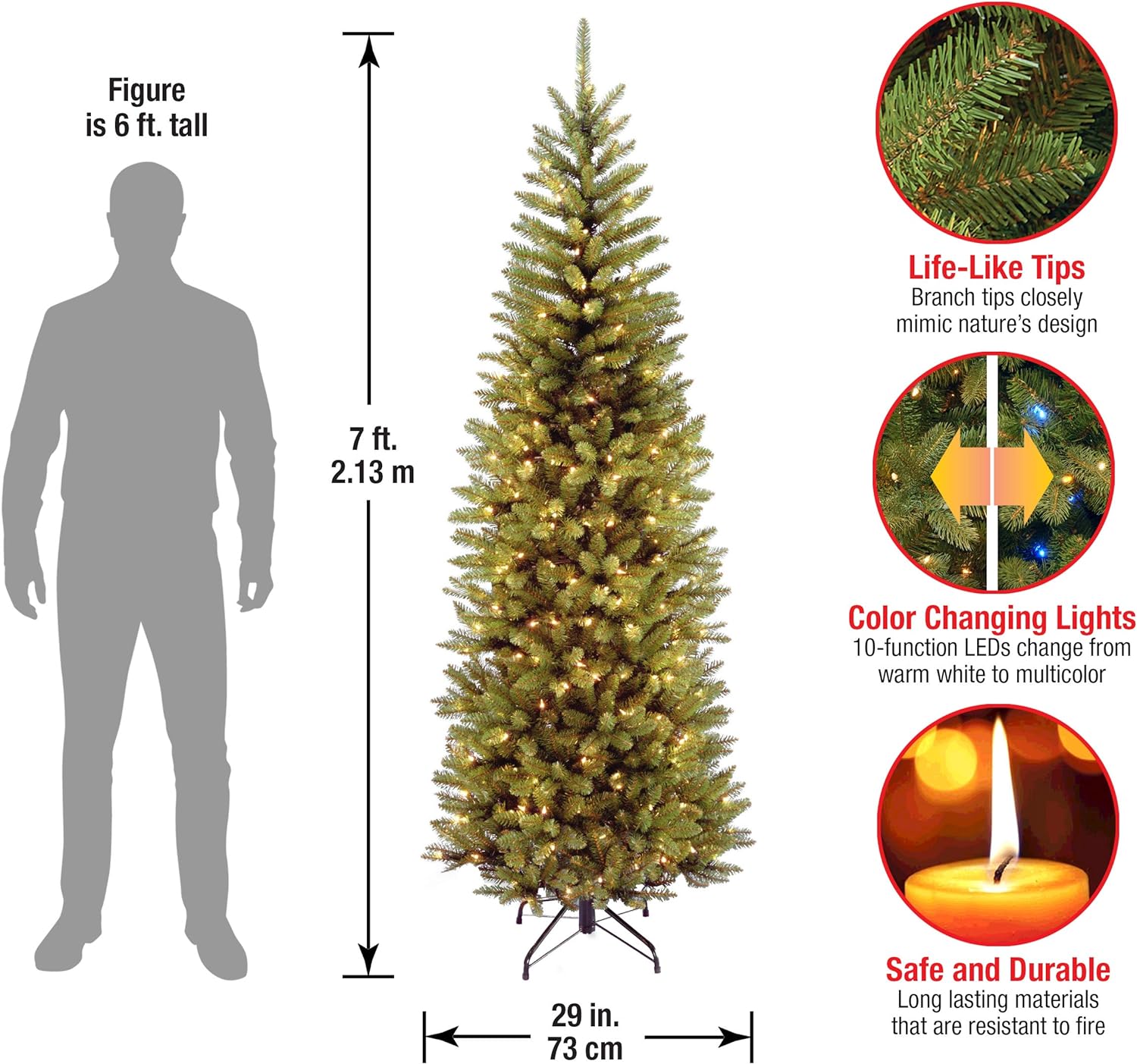 National Tree Company Artificial Pre-Lit Slim Christmas Tree, Green ...