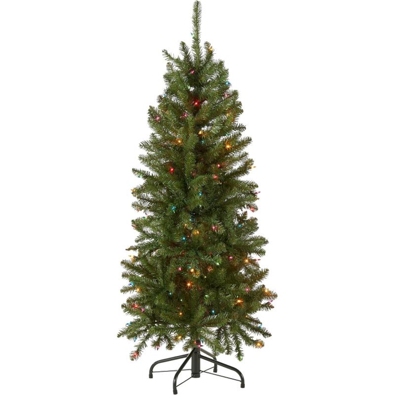 National Tree Company Artificial Pre-Lit Slim Christmas Tree, Green ...