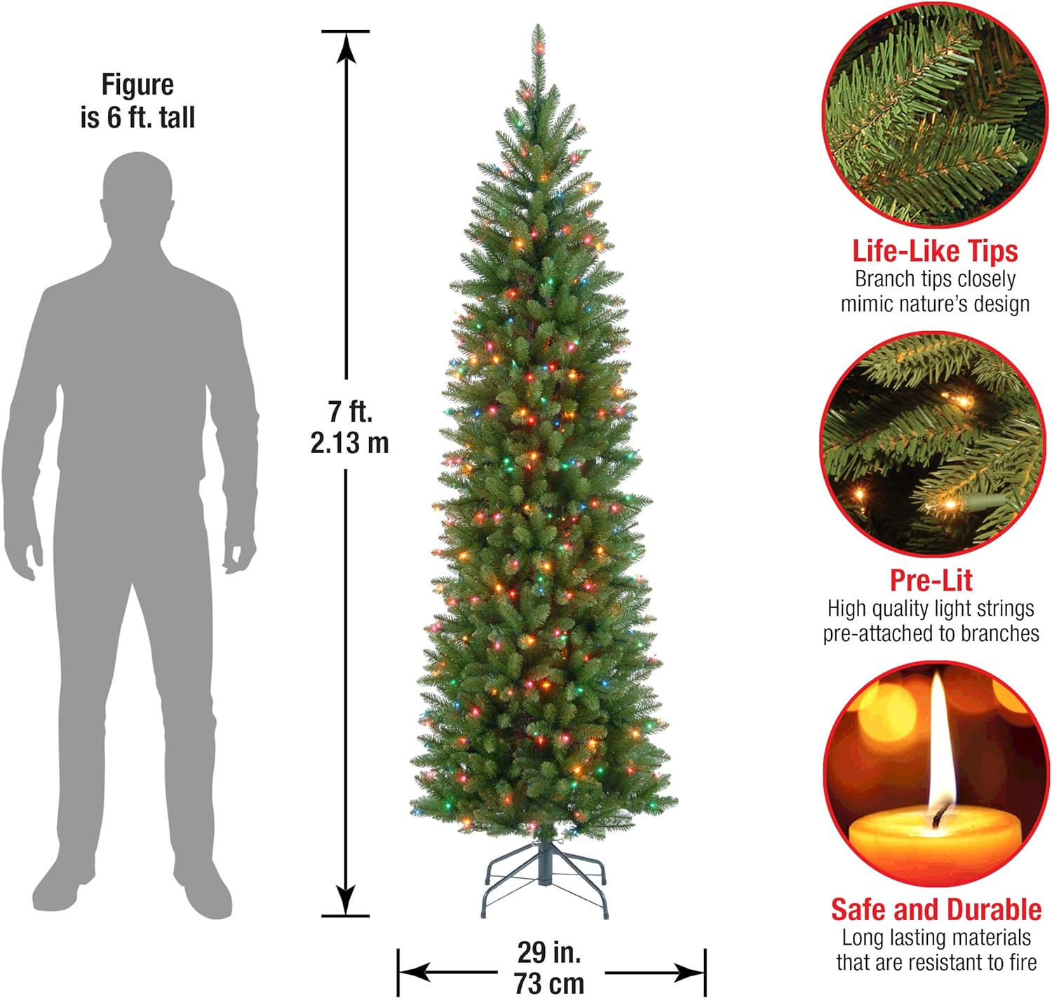 National Tree Company Artificial Pre-lit Slim Christmas Tree, Green 