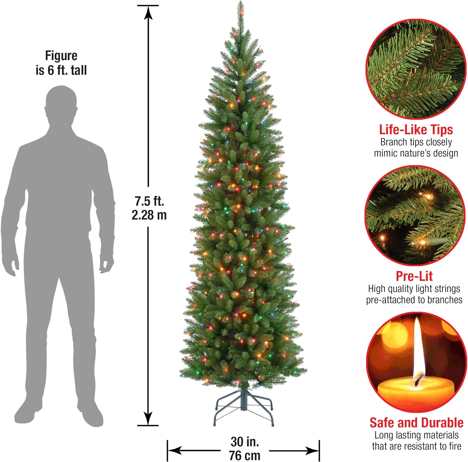 National Tree Company Artificial PreLit Slim Christmas Tree, Green