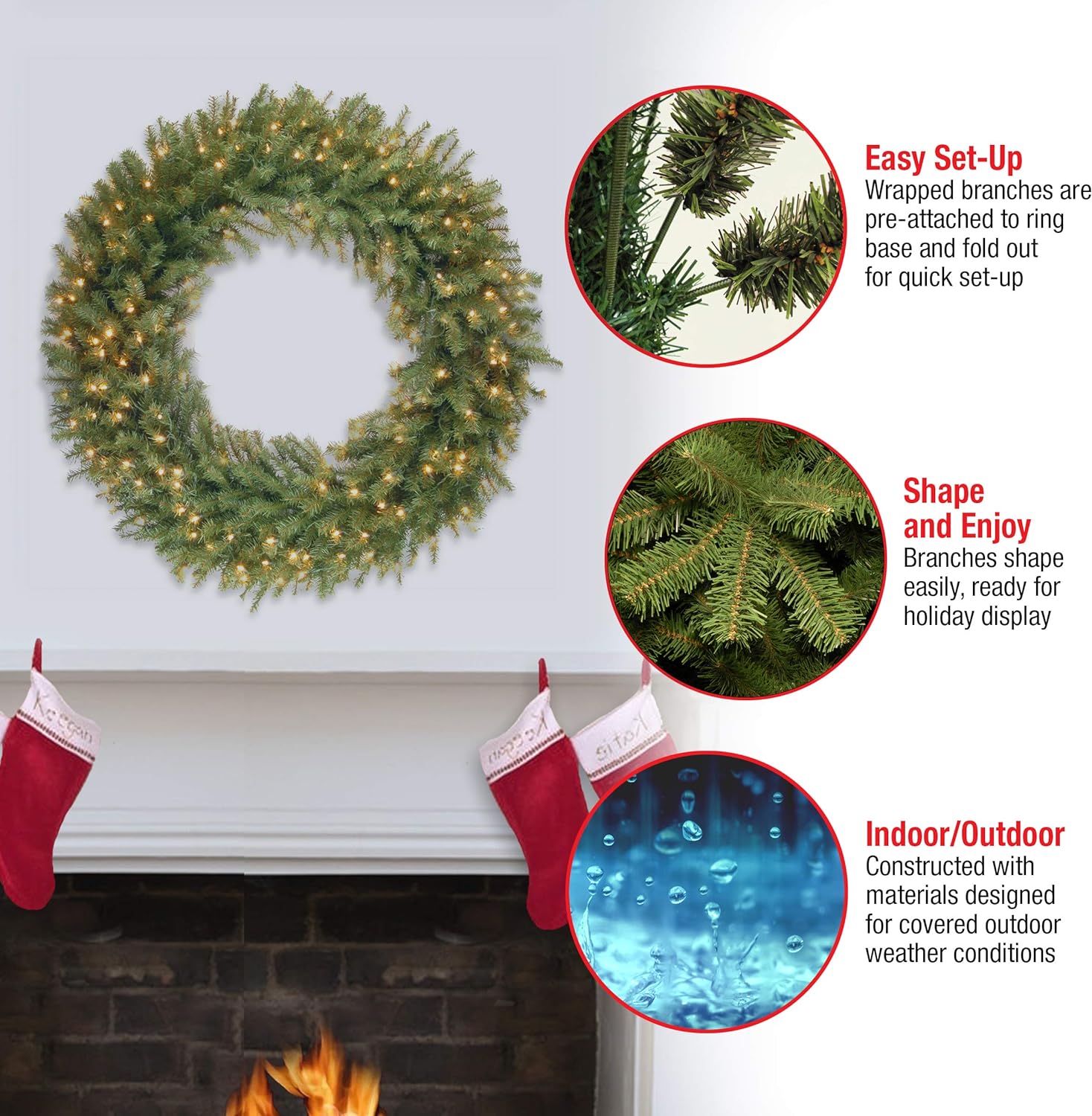 National Tree Company Pre-Lit Artificial Christmas Wreath, Green ...