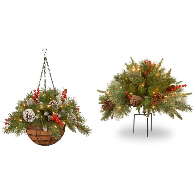 National Tree Company Pre-Lit Artificial Hanging Basket, , Decorated ...