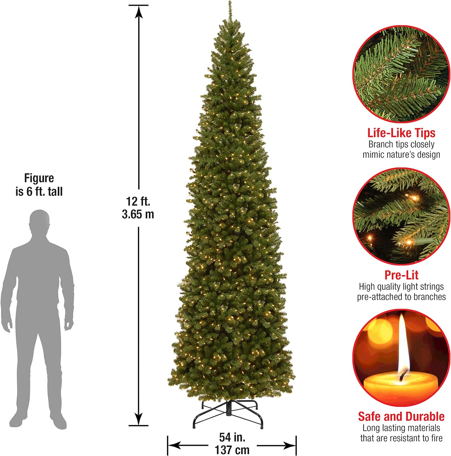 National Tree Company Pre-Lit Artificial Slim Christmas Tree, Green ...