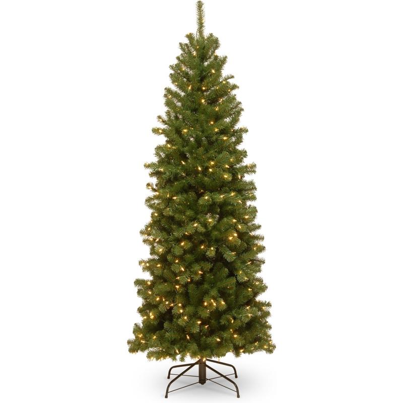 National Tree Company Pre-Lit Artificial Slim Christmas Tree, Green ...