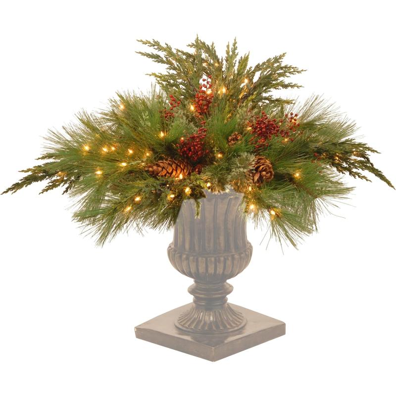 National Tree Company Pre-lit Artificial Christmas Urn Filler | Flocked ...