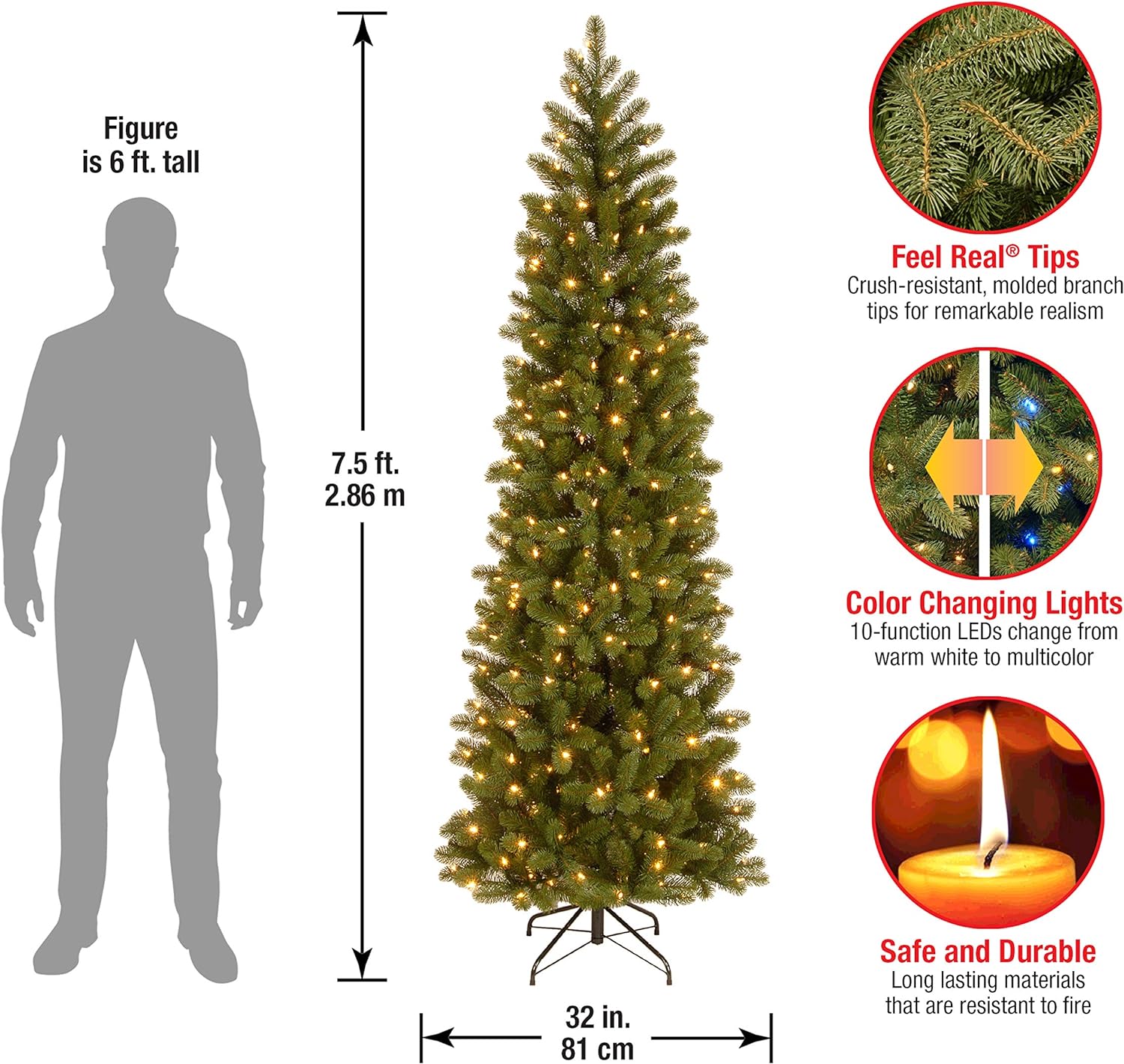 National Tree Company Pre-lit ‘Feel Real’ Artificial Slim Downswept ...